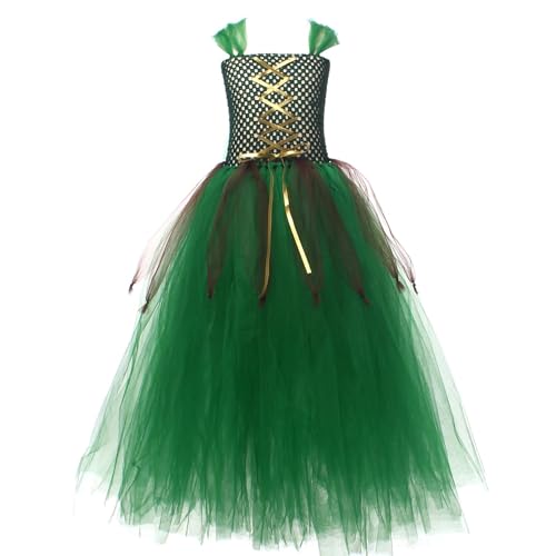 Halloween-Kostüm für Mädchen – Mädchen Netz-Tüllkleid, grünes Netz-Tüllkleid-Set | 4-teiliges Waldthema-Set, Mädchen-Halloween-Kostüm, grünes Feenkostüm für Cosplay von Generisch
