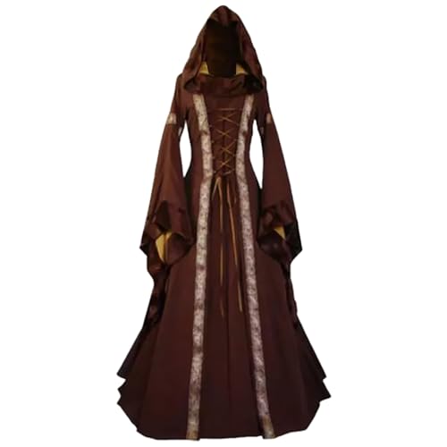 Halloween-Kostüme, Renaissance-Kleid für Damen, Halloween, Hexe, Cosplay, Mittelalter-Kostüm, Retro, Gothic, viktorianisches Outfit für Halloween, Party, Abendkleidung, Braun, XXL von Generisch