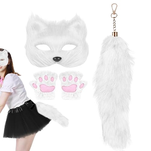 Halloween-Kostüme für Damen, Tierpfotengesicht und Schwanz, lustiges Cosplay-Kostüm-Zubehör, niedliche dekorative Ausrüstung für und Mädchen Halloween-Kostüme für Damen, Tierpfotengesicht und Schwanz, lustiges Cosplay-Kostüm-Zubehör, niedliche dekorative Ausrüstung für und Mädchen von Generisch