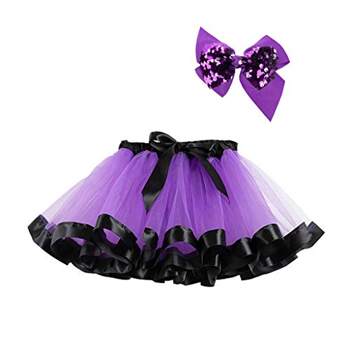 Halloween-Kostüme für Kinder, Mädchen, Halloween-Party, Tanz, Ballett, Kostüm, Rock + Schleife, Haarnadel-Sets (lila, 5–8 Jahre) von Generisch