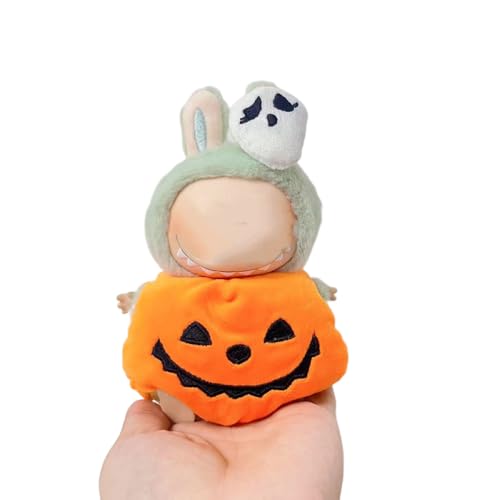 Halloween-Kürbis-Outfit mit Geister-Kopfbedeckung für 15-17 cm große Puppen, weiches Stoffkostüm & festliches Verkleiden, Zubehör für Halloween und Herbst-Displays (Doll nicht enthalten) von Generisch