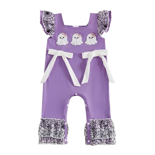 Halloween Mädchen Strampler - Niedlich Festlich Spielanzug Ärmellos Druckknöpfe Einteiler Kürbis Gesicht Rüschen Baby Kostüm Lustig Thematisch für Erstes Kostümfest Kita Feier von Generisch
