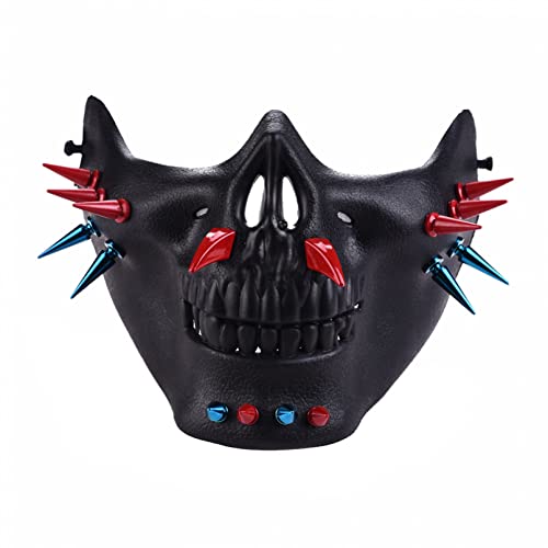 Halloween-Maske, Steampunk, gruselig, rot, blau, Spikes, Halloween, Totenkopf, Skelett, Ohrstecker, Kostüm, halbe Gesichtsmasken für Party, Cospaly (schwarz) von Generisch