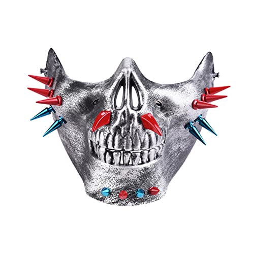Halloween-Maske, Steampunk, gruselig, rot-blaue Spikes, Halloween-Totenkopf-Skelett-Maske, Kostüm, halbe Gesichtsmasken für Party, Cospaly (Anti-Silber) von Generisch