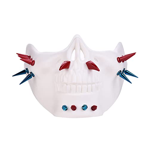 Halloween-Maske, Steampunk, gruselig, rot-blaue Spikes, Halloween-Totenkopf-Skelett-Maske, Kostüm, halbe Gesichtsmasken für Party, Cospaly (weiß) von Generisch