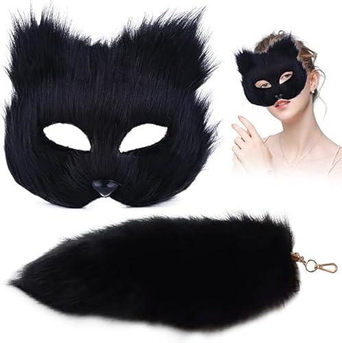 Halloween Maske Cosplay Fuchs Maske mit Fuchsschwanz Kostüm Halbgesicht Tier Pelzparty Weihnachtsmasken Ostern Halbgesichtsmasken Ball Geburtstagsfeier Bühnenaufführung von Generisch