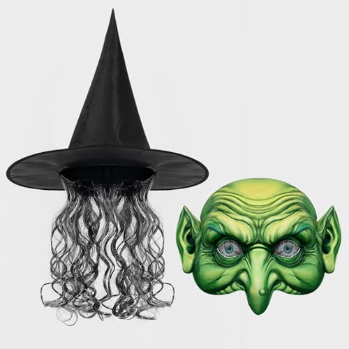 Halloween Maske Gruselige Halloween-Hexenhut und EVA-Kostümset für Erwachsene Halloween Maske Gruselige (Light Green, One Size) von Generisch