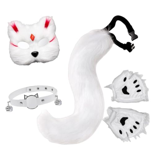 Halloween Maske Tiermasken Fuchs Wolf Maske Cosplay Kostüme Requisiten Plüsch Katze Halbes Gesicht Masken Plüsch Maskerade Pfote Handschuhe von Generisch