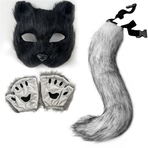 Halloween Maske Tiermasken Fuchs Wolf Maske Cosplay Kostüme Requisiten Plüsch Katze Halbes Gesicht Masken Plüsch Maskerade Pfote Handschuhe Halloween Maske Tiermasken Fuchs Wolf Maske Cosplay Kostüme Requisiten Plüsch Katze Halbes Gesicht Masken Plüsch Maskerade Pfote Handschuhe von Generisch