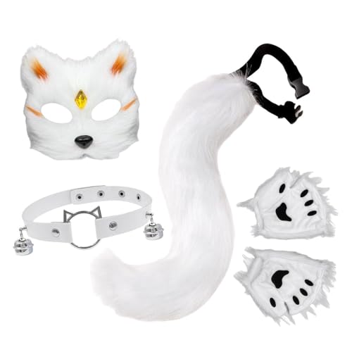 Halloween Maske Tiermasken Fuchs Wolf Maske Cosplay Kostüme Requisiten Plüsch Katze Halbes Gesicht Masken Plüsch Maskerade Pfote Handschuhe von Generisch