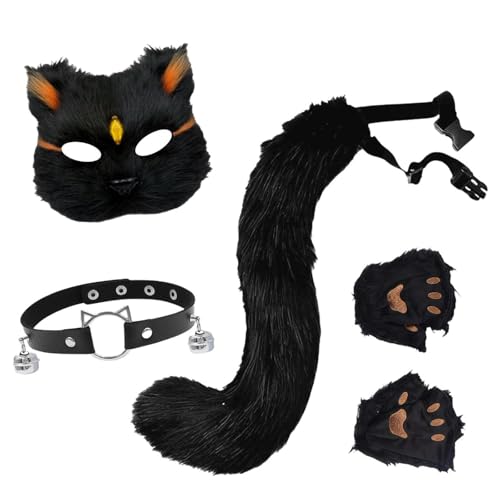 Halloween Maske Tiermasken Fuchs Wolf Maske Cosplay Kostüme Requisiten Plüsch Katze Halbes Gesicht Masken Plüsch Maskerade Pfote Handschuhe von Generisch