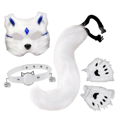 Halloween Maske Tiermasken Fuchs Wolf Maske Cosplay Kostüme Requisiten Plüsch Katze Halbes Gesicht Masken Plüsch Maskerade Pfote Handschuhe von Generisch