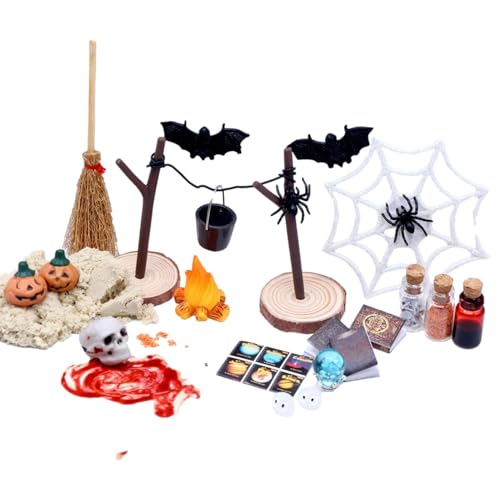 Halloween-Miniaturen | Halloween Diorama Set Miniatur Dekoration 27 Teile ABS Material Kürbisse Schädel Fledermäuse Für Puppenhaus Garten Landschaft Tischdekoration Basteln von Generisch