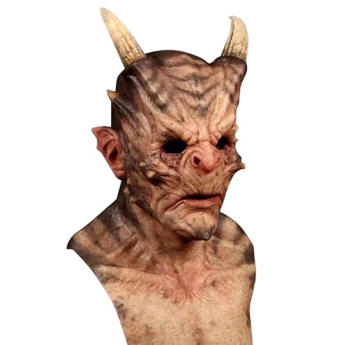 Halloween Monster Maske Zweihörnige Wraith Horror Maske Kopfbedeckung aus Naturkautschuk Dämonen-Gesichtsmaske Halloween Gruselige Party Requisiten Masken für Erwachsene (Yellow, One Size) von Generisch