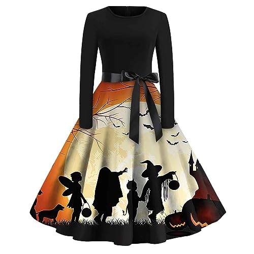 Halloween Nonne Clown Vintage Böse Blut Dress Prinzessin Hexe Pirat Fledermaus Dämonen Kostüm Horrorbraut Gespenst Skelett Puppe Frauen Kürbis Kleid Schwarz Gothic XXL von Generisch