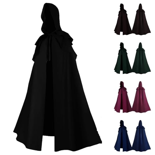 Halloween Party Umhang Gothic Langer Poncho Schwarzer, Vampirumhang Mit Kapuze Erwachsene, Umhang Kostüm Cape Satin Herren Damen, Mantel Für Halloween Weihnachten Karneval Kostüm Weiß Grün Lila Rot von Generisch