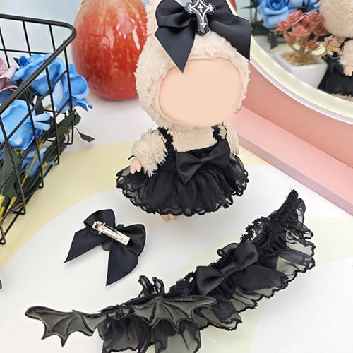 Halloween-Puppenkleidung, Schwarzes Spitzenkleid mit Teufelsflügeln + Armbrust für Puppen, süße Puppenkleidung stilvolles Zubehörset für 17 cm große Puppen, ohne Puppe (Dark Cross Enchantress) von Generisch