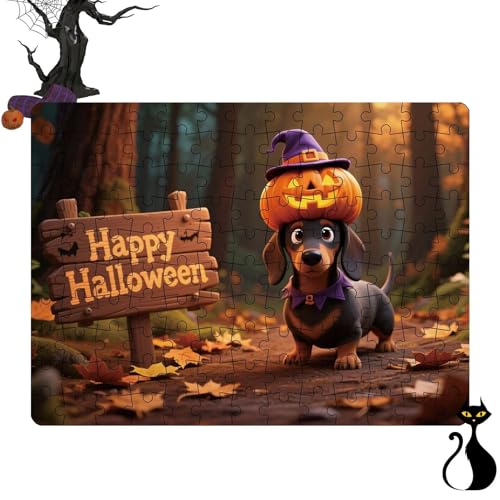 Halloween Puzzle | 130 Teile Puzzlespiel Für Kinder Mit Kürbis Und Tiermotiven,Lernspiel Für Kinder Erwachsene Spiel Familienabend von Generisch