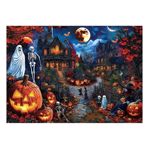 Halloween Puzzles Für Erwachsene,1000 Teile Halloween Haus Puzzle | Knobelspiel Gesellschaftsspiel für Familienaktivität im Innenbereich Herbstdekoration,Innenraum Deko Feiertagsdeko von Generisch