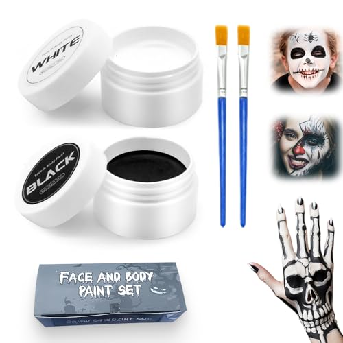 Halloween Schminke Schwarz Weiß mit Stift, 2025 Kinderschminken Karnevals Make up Set, Theaterschminke Und Face Paint für Erwachsene Kinder, Körperfarbe Fasching Zombie Makeup (Schwarz Weiß) von Generisch