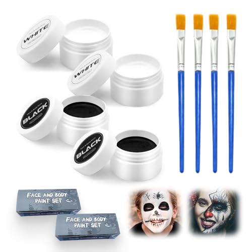 Halloween Schminke Schwarz Weiß mit Stift, 2025 Kinderschminken Karnevals Make up Set, Theaterschminke Und Face Paint für Erwachsene Kinder, Körperfarbe Fasching Zombie Makeup (Schwarz Weiß 2Pcs) von Generisch