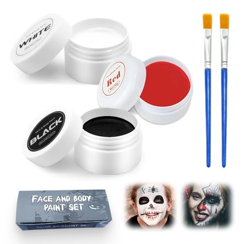 Halloween Schminke Schwarz Weiß mit Stift, 2025 Kinderschminken Karnevals Make up Set, Theaterschminke Und Face Paint für Erwachsene Kinder, Körperfarbe Fasching Zombie Makeup (Schwarz Weiß Rot) von Generisch