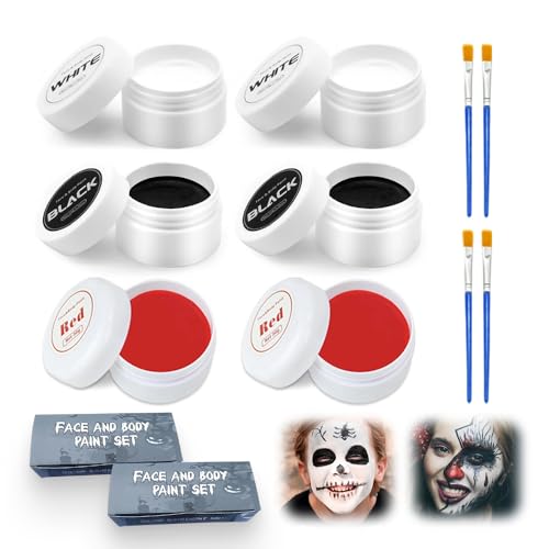Halloween Schminke Schwarz Weiß mit Stift, 2025 Kinderschminken Karnevals Make up Set, Theaterschminke Und Face Paint für Erwachsene Kinder, Körperfarbe Fasching Zombie Makeup (Schwarz Weiß Rot 2Pcs) Halloween Schminke Schwarz Weiß mit Stift, 2025 Kinderschminken Karnevals Make up Set, Theaterschminke Und Face Paint für Erwachsene Kinder, Körperfarbe Fasching Zombie Makeup (Schwarz Weiß Rot 2Pcs) von Generisch