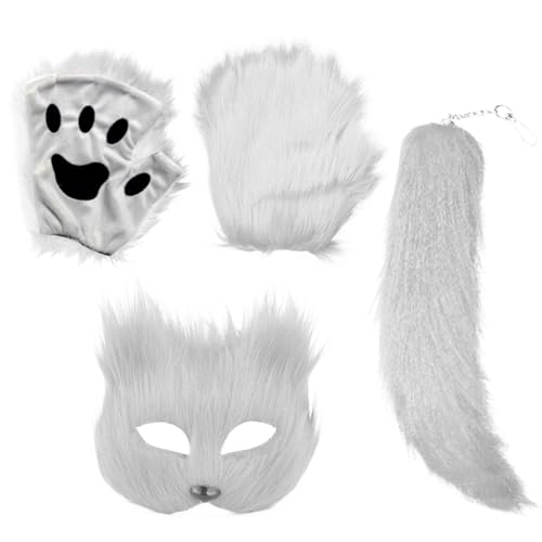 Halloween Tiergesichtsbedeckung, Karnevalsmaske mit Schwanz und Handschuhen, Halloween-Maske für Maskerade, Karneval, Bühnenauftritt von Generisch