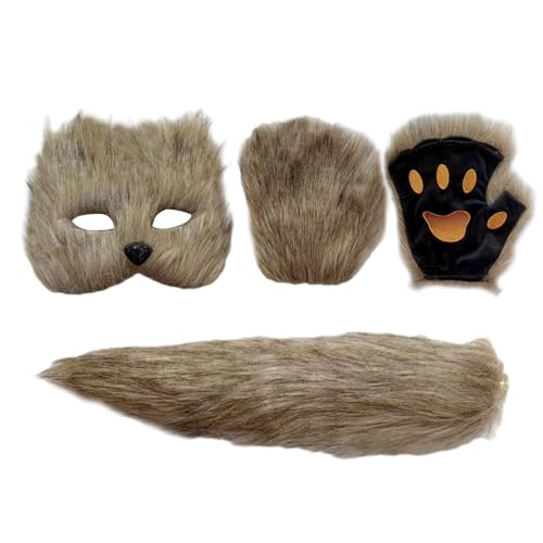 Halloween-Tiermaske, Cosplay-Gesichtsbedeckung mit Schwanz und Handschuhen – Halloween-Maske für Karneval, Maskerade, Bühnenaufführung Halloween-Tiermaske, Cosplay-Gesichtsbedeckung mit Schwanz und Handschuhen – Halloween-Maske für Karneval, Maskerade, Bühnenaufführung von Generisch