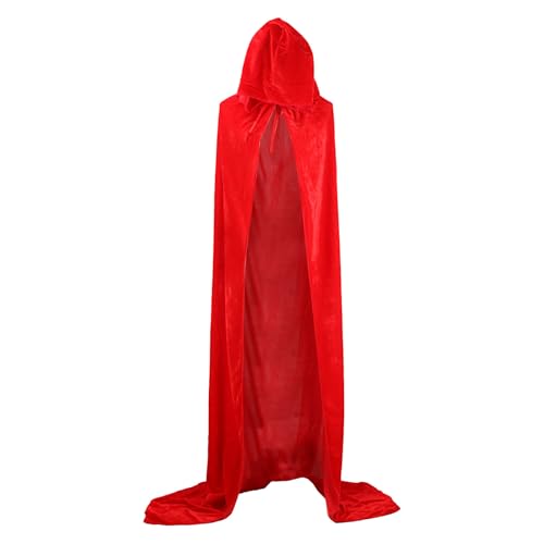 Halloween Umhang mit Kapuze, Samt Teufel Kostüm Hexenkostüm Vampir Umhang Erwachsene Mittelalter Karneval Kostüm Hexenumhang Damen und Herren Schwarz, Rot, Grün, Lila, Blau 140 cm von Generisch