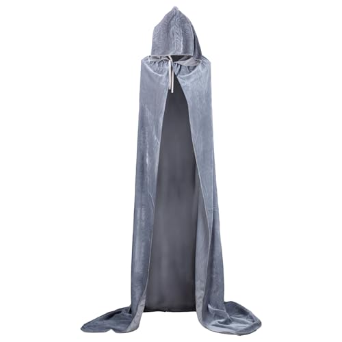 Halloween Umhang mit Kapuze, Samt Teufel Kostüm Hexenkostüm Vampir Umhang Erwachsene Mittelalter Karneval Kostüm Hexenumhang Damen und Herren Schwarz, Rot, Grün, Lila, Blau 140 cm von Generisch