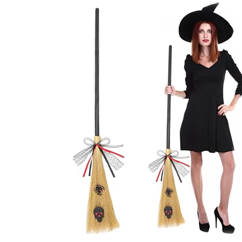 Halloween Witch Broom - Zauberer Fliegerbesenstick - Hexenbesenstick - Realistischer Zauberer Fliegerbesen Stick - Plastik Gras -Stoffmaterial Kinder Cosplay -Accessoire von Generisch