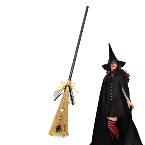 Halloween Witch Broom - Zauberer Fliegerbesenstick - Hexenbesenstick - Realistischer Zauberer Fliegerbesen Stick - Plastik Gras -Stoffmaterial Kinder Cosplay -Accessoire von Generisch