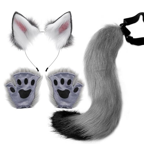 Halloween Wolf Kostüm,Realistisches Verkleidungsset für Wolfkostüm Damen | Einfach Anzuziehendes Cosplay Für Bühne Karneval Anime-Cosplay Halloween Wolf Kostüm,Realistisches Verkleidungsset für Wolfkostüm Damen | Einfach Anzuziehendes Cosplay Für Bühne Karneval Anime-Cosplay von Generisch
