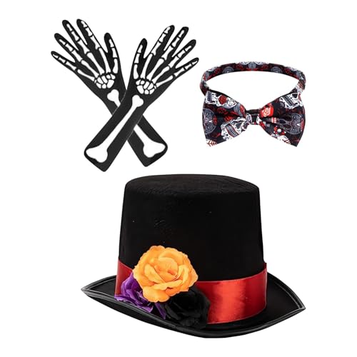 Halloween-Zubehör-Set für Herren – Halloween-Skelett-Halloween-Kostüm-Set, Halloween-Kostüme für Männer, Erwachsenen-Kostüm, Rosendesign für Kopfumfang 54–60 cm Halloween-Zubehör-Set für Herren – Halloween-Skelett-Halloween-Kostüm-Set, Halloween-Kostüme für Männer, Erwachsenen-Kostüm, Rosendesign für Kopfumfang 54–60 cm von Generisch