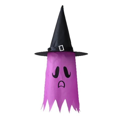 Halloween für Kinder, orangefarbener Halloween-Hexenhut, Windsack, langlebige Outdoor-Hängedekoration, Hof, Garten, Terrasse, Haus und mehr, 121,9 cm, Nachtlicht (lila, 76 x 37 cm) von Generisch