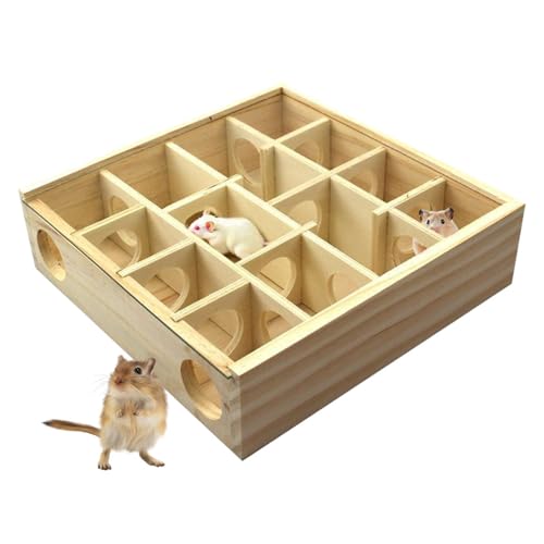 Hamster-Labyrinth-Tunnel aus – Interaktives Holzspielzeug für Kleintiere | Rennmaus-Labyrinth mit Glasdach, Nagetier-Puzzle-Tunnel, intelligentes Mäusehaus, Denkspiel für Haustiere, Beschäftigung von Generisch