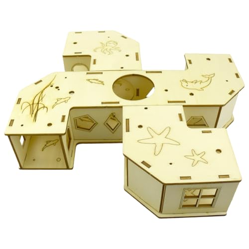 Hamsterröhren, Tunnel-Labyrinthkäfig-Spielzeug, Holzpuzzle-Spielhaus für Chinchilla, Hase, Frettchen, Igel, Rennmäuse, kleine Haustiere, Übung und Bereicherung, 22 x 22 x 5 cm von Generisch