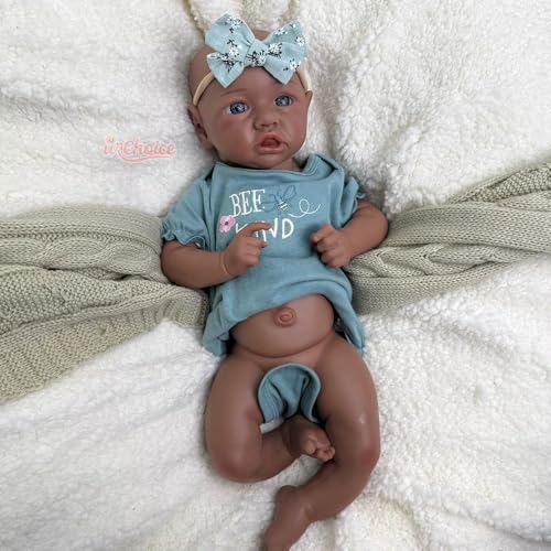 Handbemalte Silikon-Babypuppe, 44 cm, realistisches dunkelhäutiges Mädchen, weiches schwarzes Mädchen, für Kinder und Sammler von Generisch