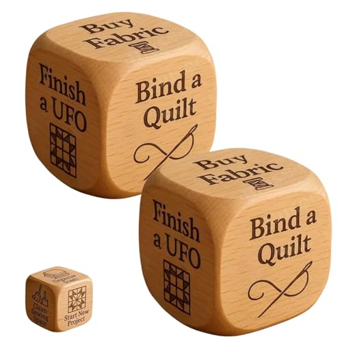 Handgefertigte Entscheidungswürfel aus Holz mit 6 gravierten Nähaufgaben, lustiges kreatives Geschenk für Quilter, Näher, Bastler (3 Stück) von Generisch