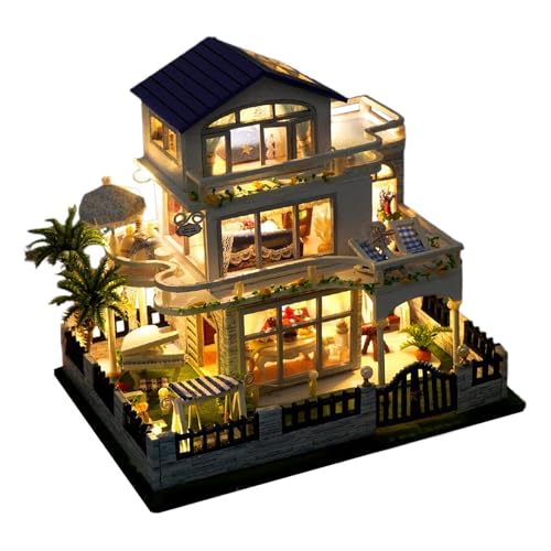 Handgefertigtes Miniaturhaus-Bausatz | Villa Puppenhaus Miniatur Bausatz Mit LED-Beleuchtung,Handgemachtes Bastelset Geschenk Für Familie Erwachsene Jugendliche Handgefertigtes Miniaturhaus-Bausatz | Villa Puppenhaus Miniatur Bausatz Mit LED-Beleuchtung,Handgemachtes Bastelset Geschenk Für Familie Erwachsene Jugendliche von Generisch