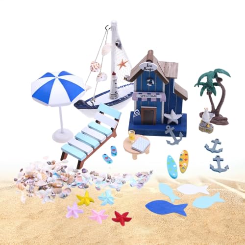 Handgefertigtes Miniaturhaus Kit, Miniaturhaus Dekoration, Puppenhaus Dekorationen, Miniatur Strandhaus Kit, Strandhaus Miniatur Kit, Miniatur Haus Kit, 26 Stück Miniaturhaus Set von Generisch