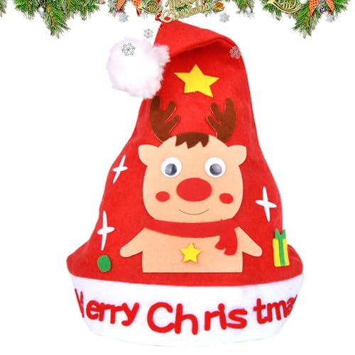 Handgemachte Weihnachtsmützen Set, Zeichentrick Weihnachtshut Bastelset für Kinder, Weihnachtsmann Ausstattung Set für Kinder Vorschule Zuhause Ferienaktivitäten Mädchen Kinderzimmer Valentinstag von Generisch
