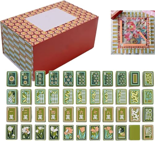 Handgemaltes Mahjong Fliesen Set, American Mahjong Fliesen Set, 160 einzigartige Acrylfliesen mit lebendiger Kunst, langlebig & tragbar, für Spieleliebhaber & Kunstsammler mit Aufbewahrungstasche von Generisch