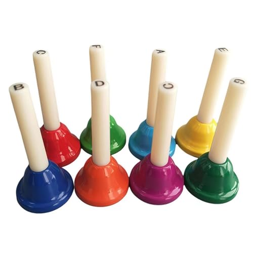 Handglocken mit 8 Noten, für Kinder und Erwachsene, buntes fröhliches Handglocken-Set, Musikinstrumente, 8 Noten, bunte Schreibtischglocken, Metall-Handglocken-Set, Regenbogen-Musikglocken für Chorus von Generisch