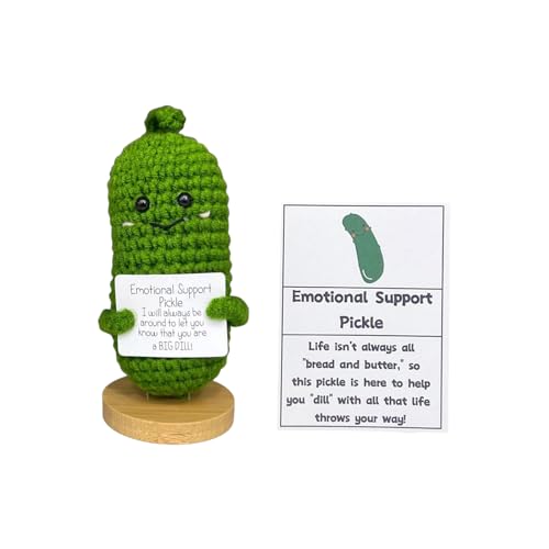 Handmade Emotional Support Pickled Cucumber Gift, Handmade Emotional Support Pickles, Knitting Emotional Support Cucumber, Cute Crochet Pickled Cucumber Knitting Doll with Wooden Base & Cards (D) von Generisch