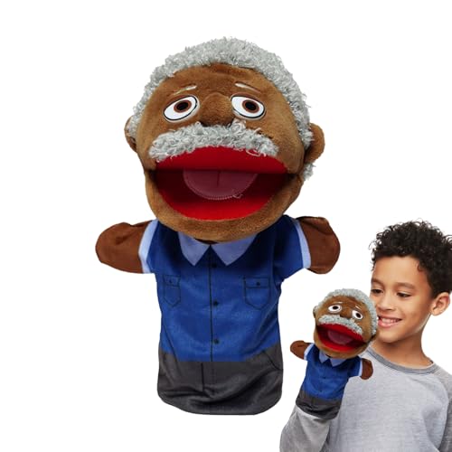 Handplüschpuppen,Familienhandpuppen - Plüsch Schwarze Menschen Rollenspiel Spielzeugpuppe - Cartoon-Mama Papa-Großeltern mit offenem Mund und Geschichtenerzählpuppen von Generisch