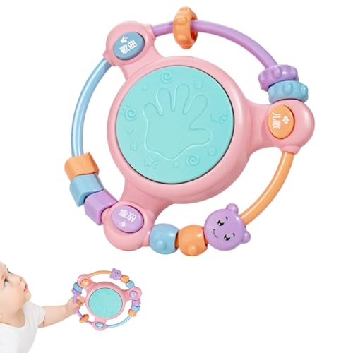 Handtrommelspielzeug, Handtrommel für Kinder, Trommelfell -Perlen -Shaker mit Licht, Früheres Lernen lernender Handgriff Spielzeug zum Geburtstag der Kinder von Generisch