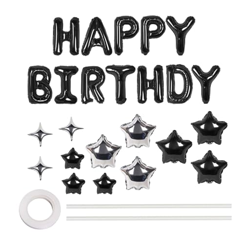 Happy Birthday Luftballons Sterne – Happy Birthday Folienbuchstaben Luftballons, aufblasbare Heimdekoration mit Sternen, Gold, wiederverwendbar, Partyzubehör für Erwachsene, und Mädchen von Generisch