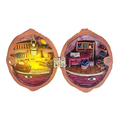 Harznuss -Shell House - DIYS Mini dolhouse, 3D -Szenen -Kit | Kreatives Harzhandwerksprojekt, Miniaturbibliothek Nuss -Shell -Dekoration, detailliertes Handwerkskit für Erwachsene Hobby -Kunstsammler von Generisch